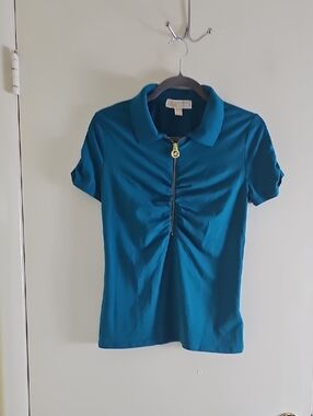 Michael KorsTeal Short-Sleeve Polo Zip Front Women's Top Size M